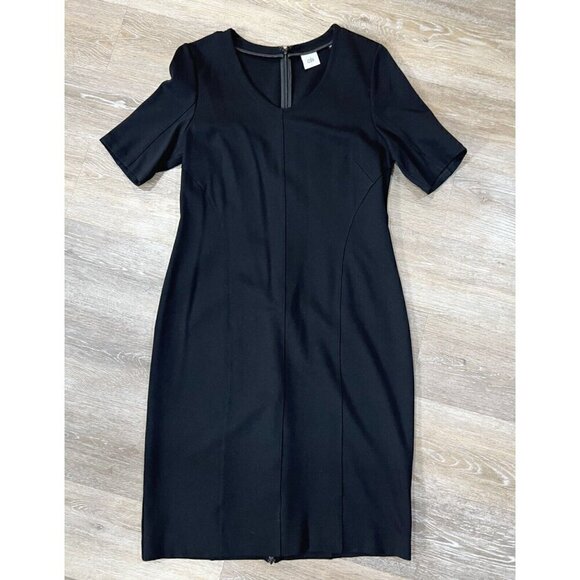 Cabi Sz 8 Solid Black V Neck Ponte Knit Sheath Shift Pencil Dress - Picture 3 of 12